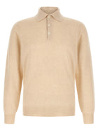 Brunello Cucinelli Cashmere Knit Polo Shirt Beige