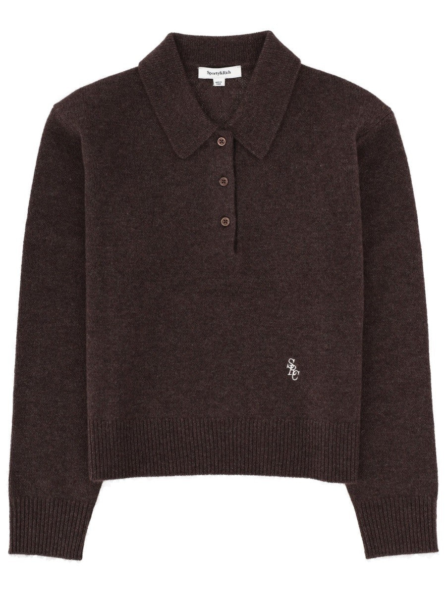 Sporty &amp; Rich Unisex Cashmere Polo Shirt Brown