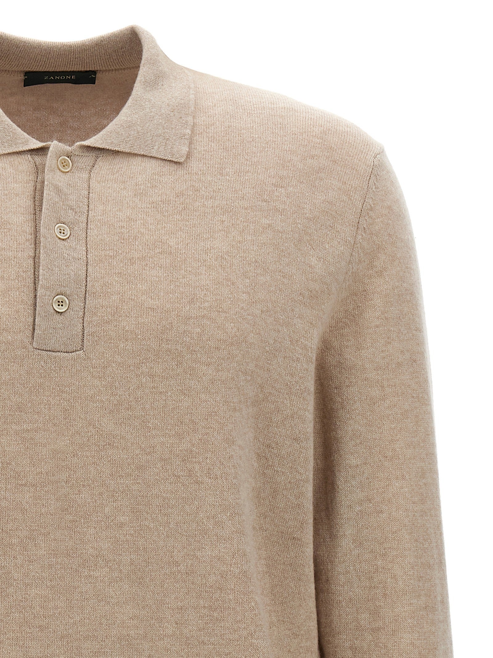 Zanone Cashmere Wool Polo Shirt Beige