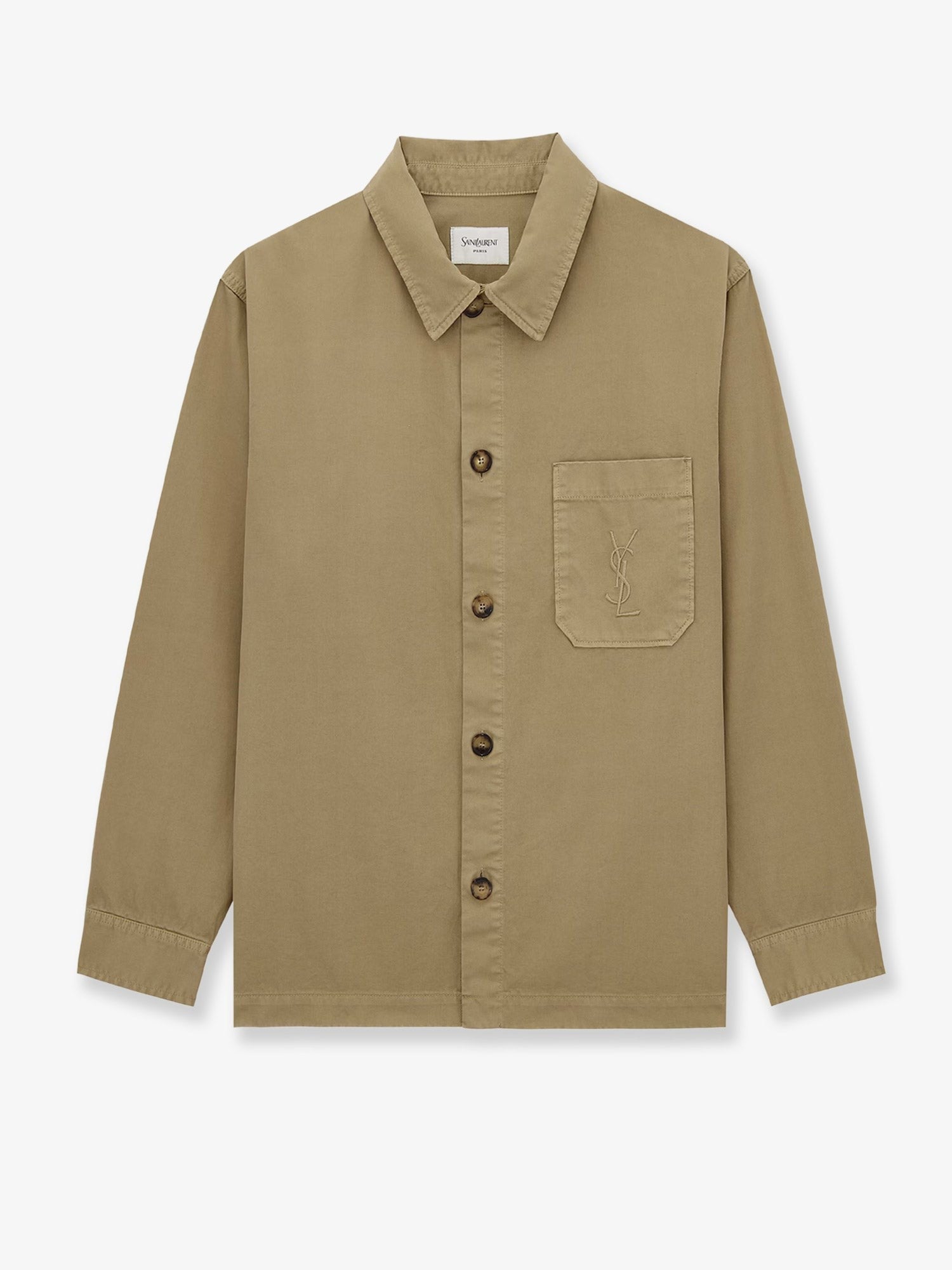 Saint Laurent Men's Cassandre Certified Cotton Overshirt Beige