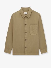 Saint Laurent Men's Cassandre Certified Cotton Overshirt Beige