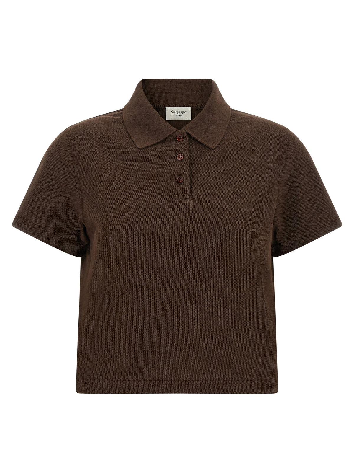 Saint Laurent Cassandre Crop Polo Shirt Brown