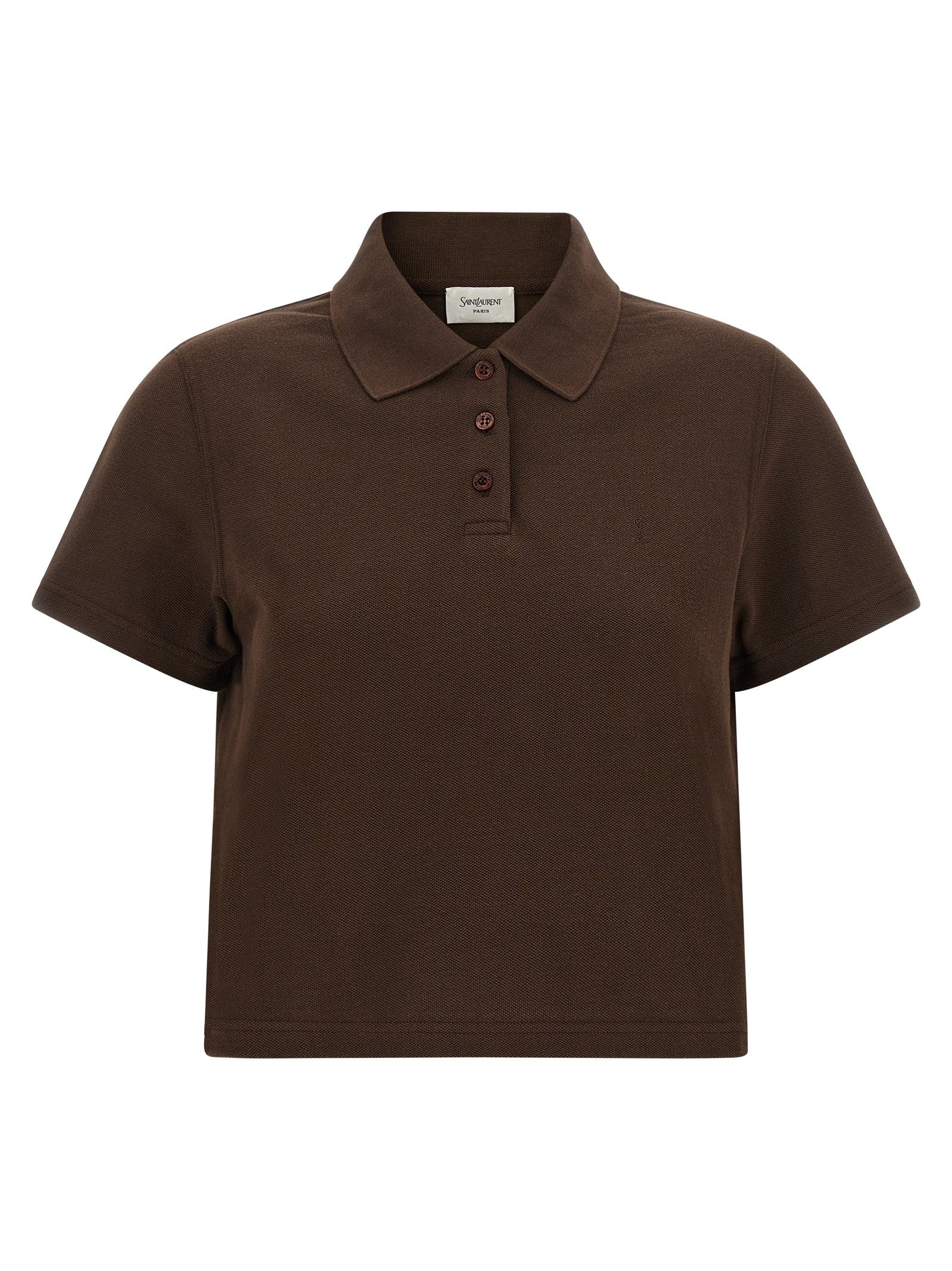 Saint Laurent Cassandre Crop Polo Shirt Brown