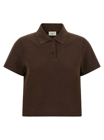 Saint Laurent Cassandre Crop Polo Shirt Brown