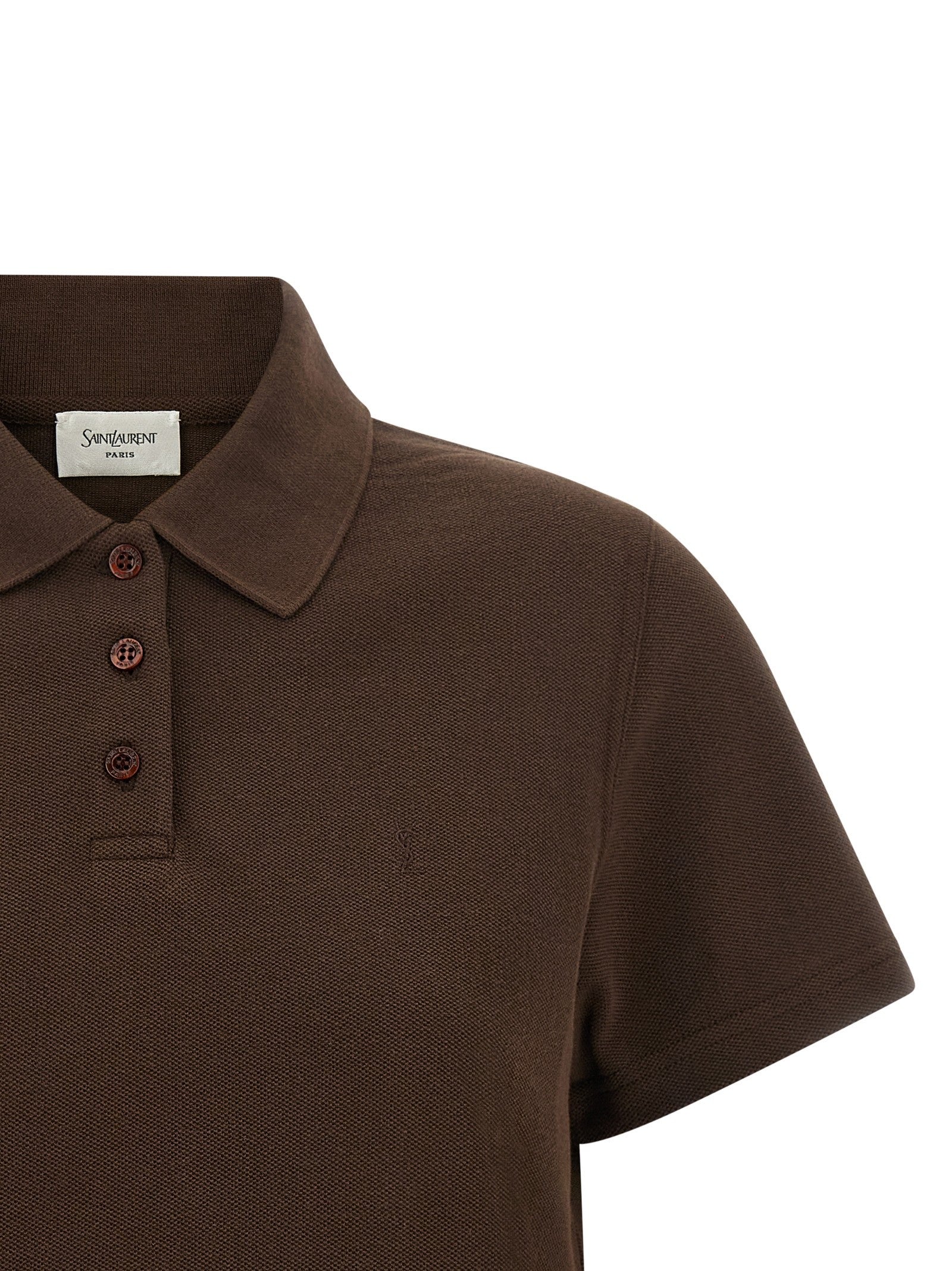 Saint Laurent Cassandre Crop Polo Shirt Brown