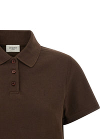 Saint Laurent Cassandre Crop Polo Shirt Brown