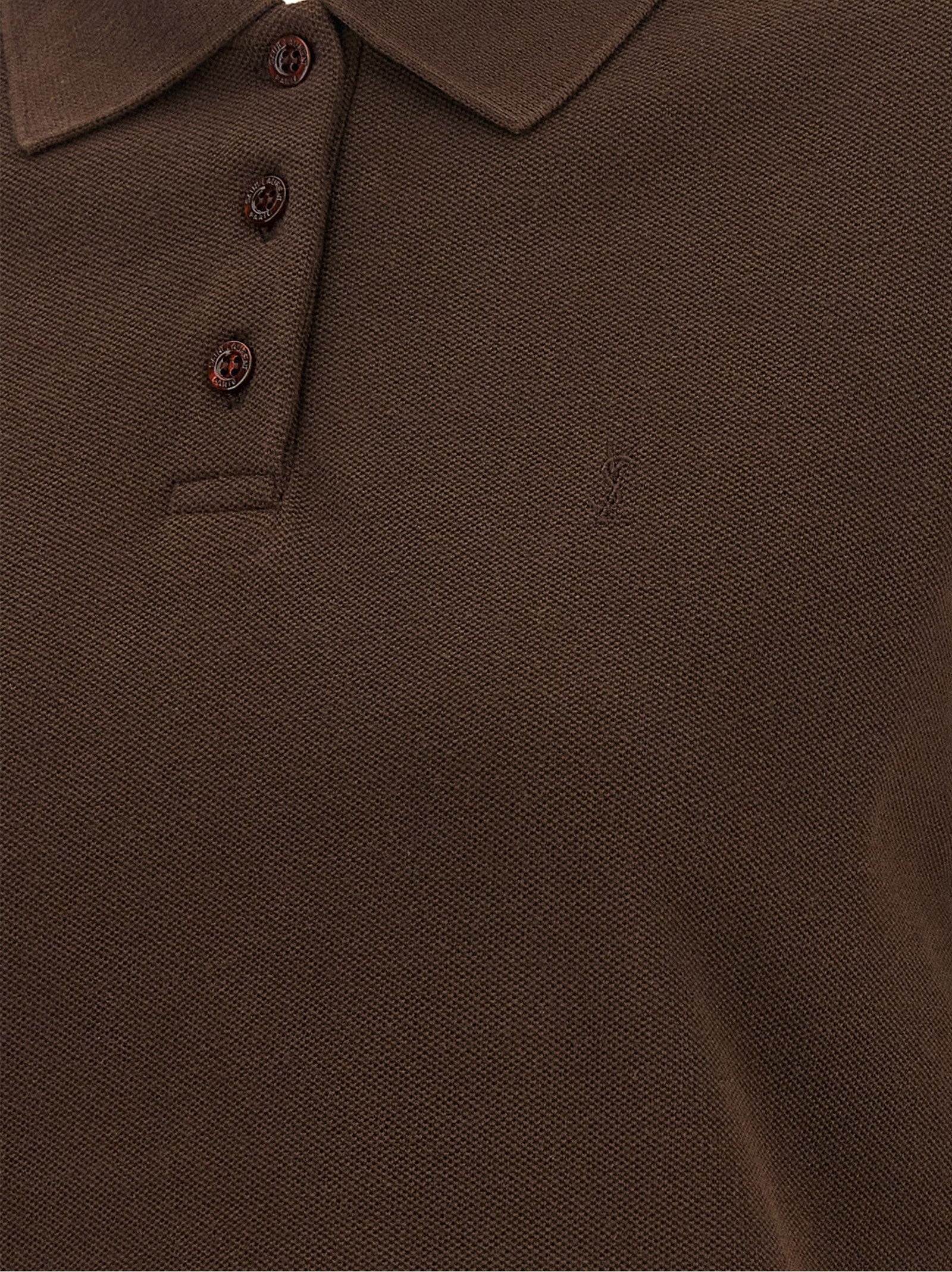 Saint Laurent Cassandre Crop Polo Shirt Brown