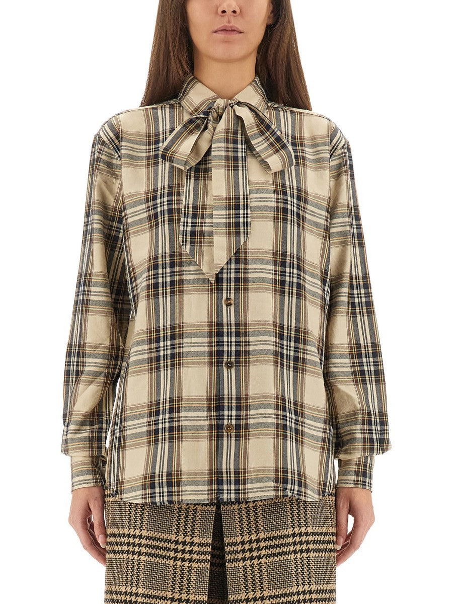 Saint Laurent Women's Cassandre Lavallière Shirt Beige