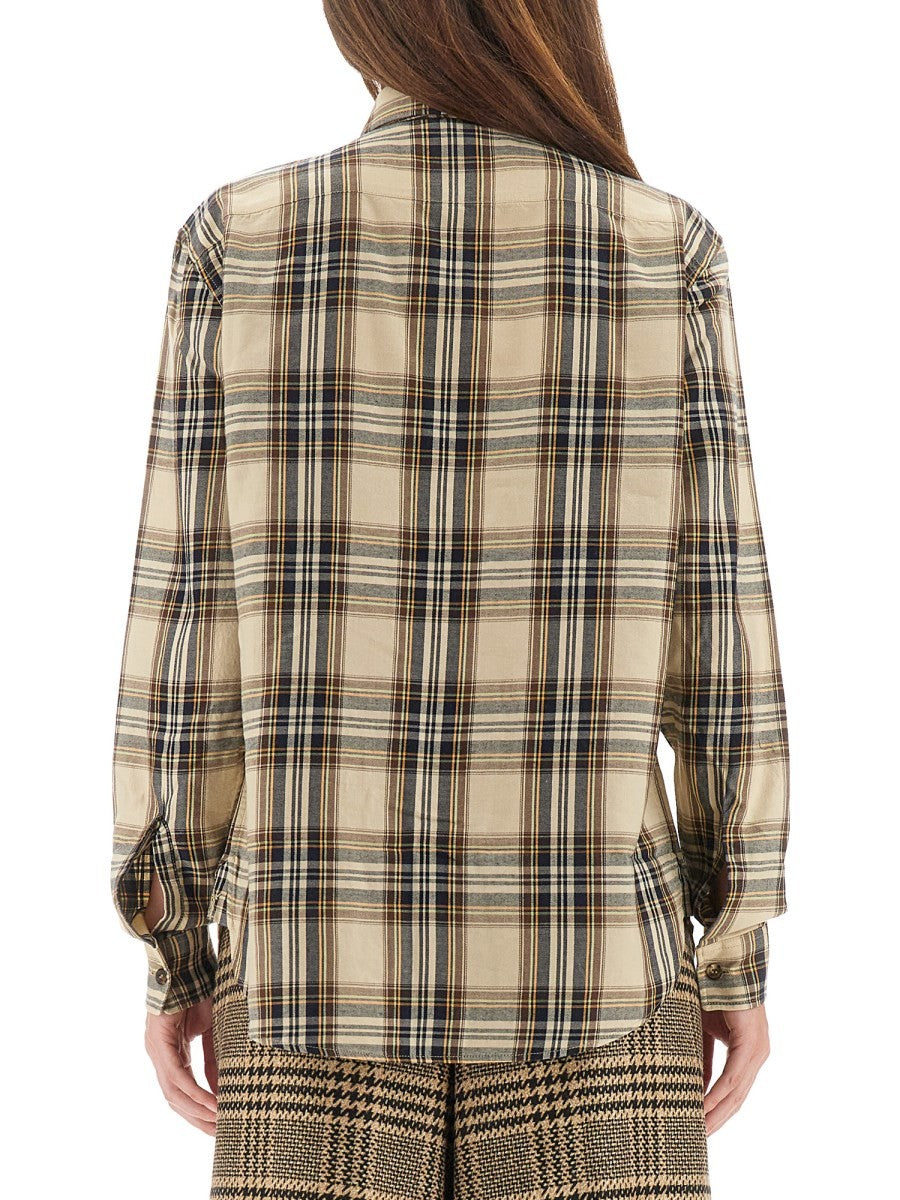 Saint Laurent Women's Cassandre Lavallière Shirt Beige, view 3