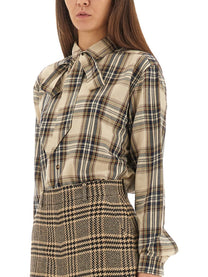 Saint Laurent Women's Cassandre Lavallière Shirt Beige, view 4