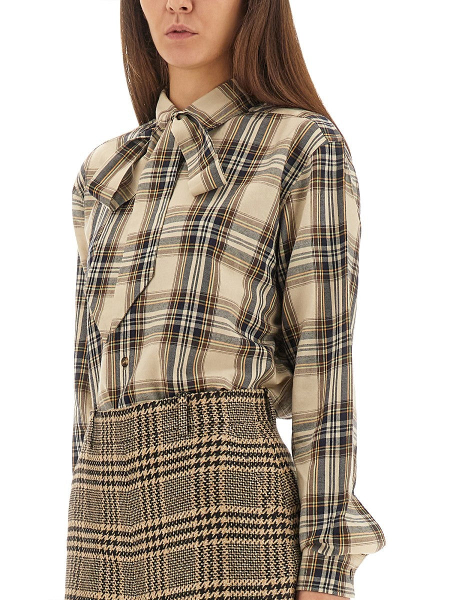 Saint Laurent Women's Cassandre Lavallière Shirt Beige, view 4