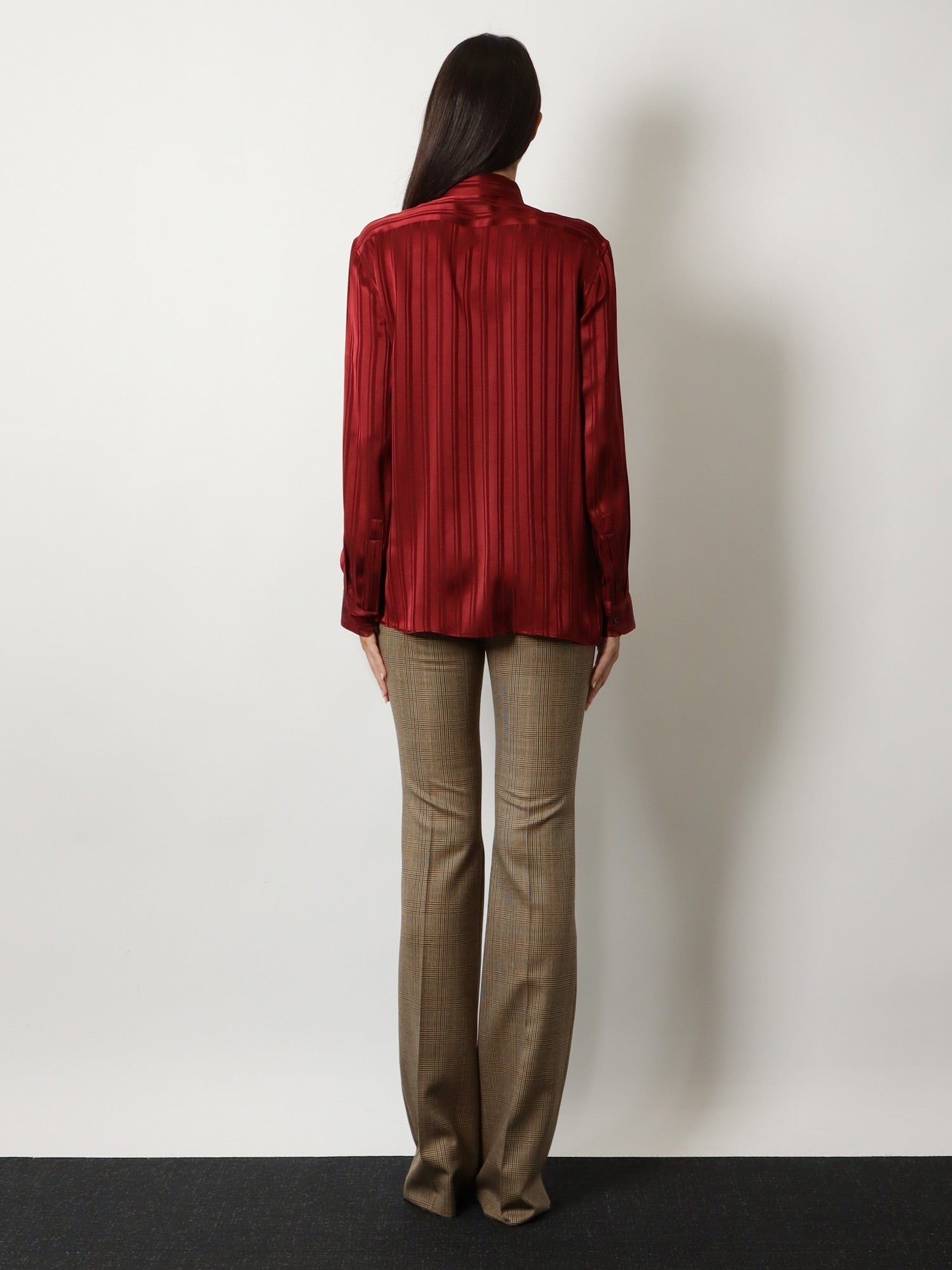 Saint Laurent Women's Cassandre Lavallière Striped Silk Jacquard Shirt Red
