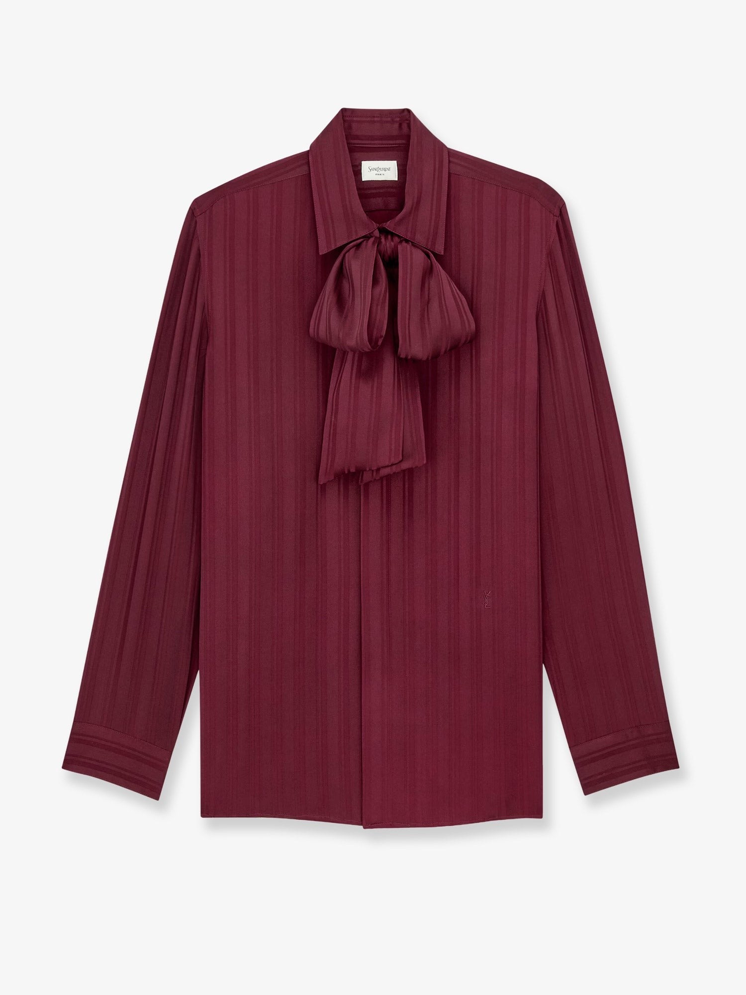 Saint Laurent Women's Cassandre Lavallière Striped Silk Jacquard Shirt Red
