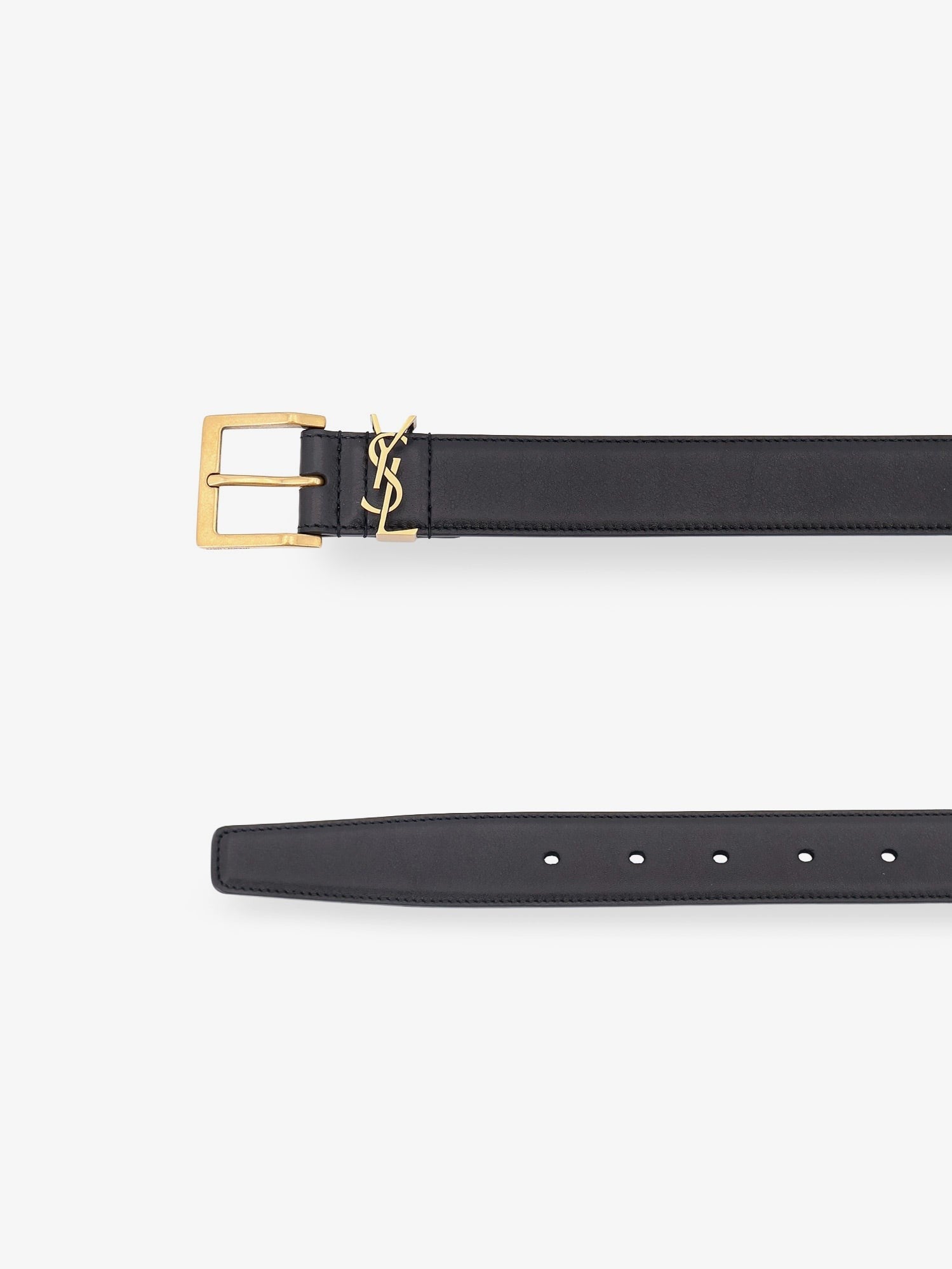 Saint Laurent Men's Cassandre Leather Belt Black