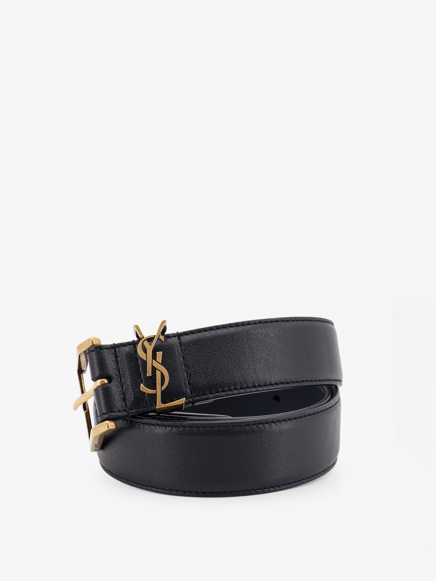 Saint Laurent Men's Cassandre Leather Belt Black