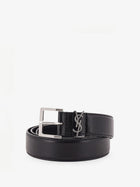 Saint Laurent Men's Cassandre Leather Belt Black, view 3