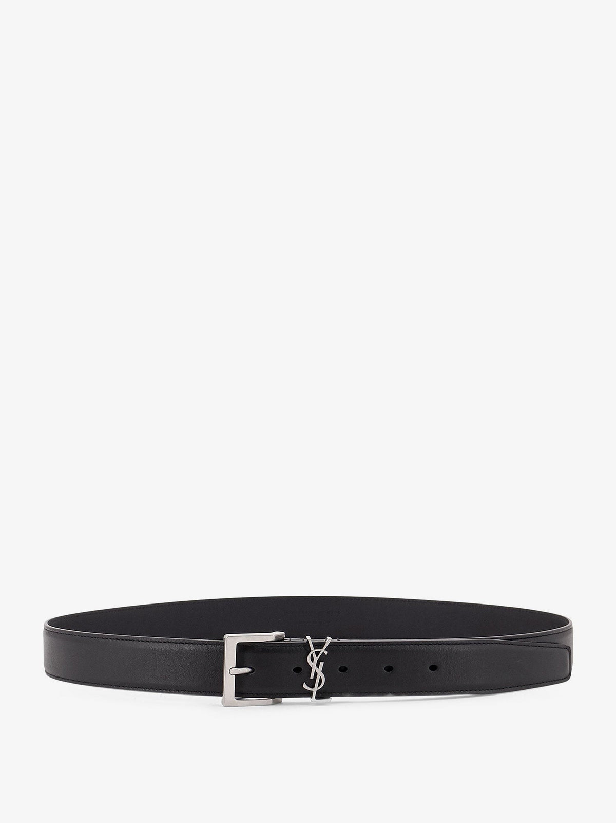 Saint Laurent Men's Cassandre Leather Belt Black
