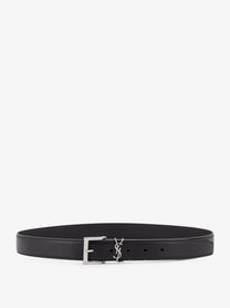Saint Laurent Men's Cassandre Leather Belt Black