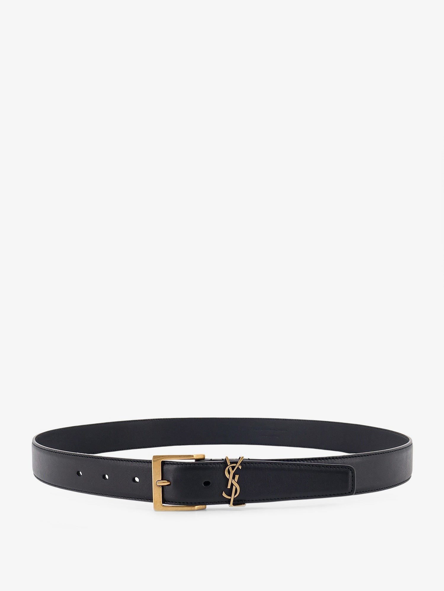 Saint Laurent Men's Cassandre Leather Belt Black
