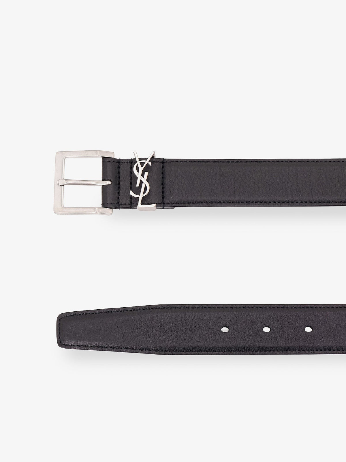 Saint Laurent Men's Cassandre Leather Belt Black, view 2