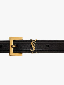Saint Laurent Women's Cassandre Leather Belt Black