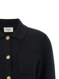 Saint Laurent Cassandre Medallion Cardigan Black