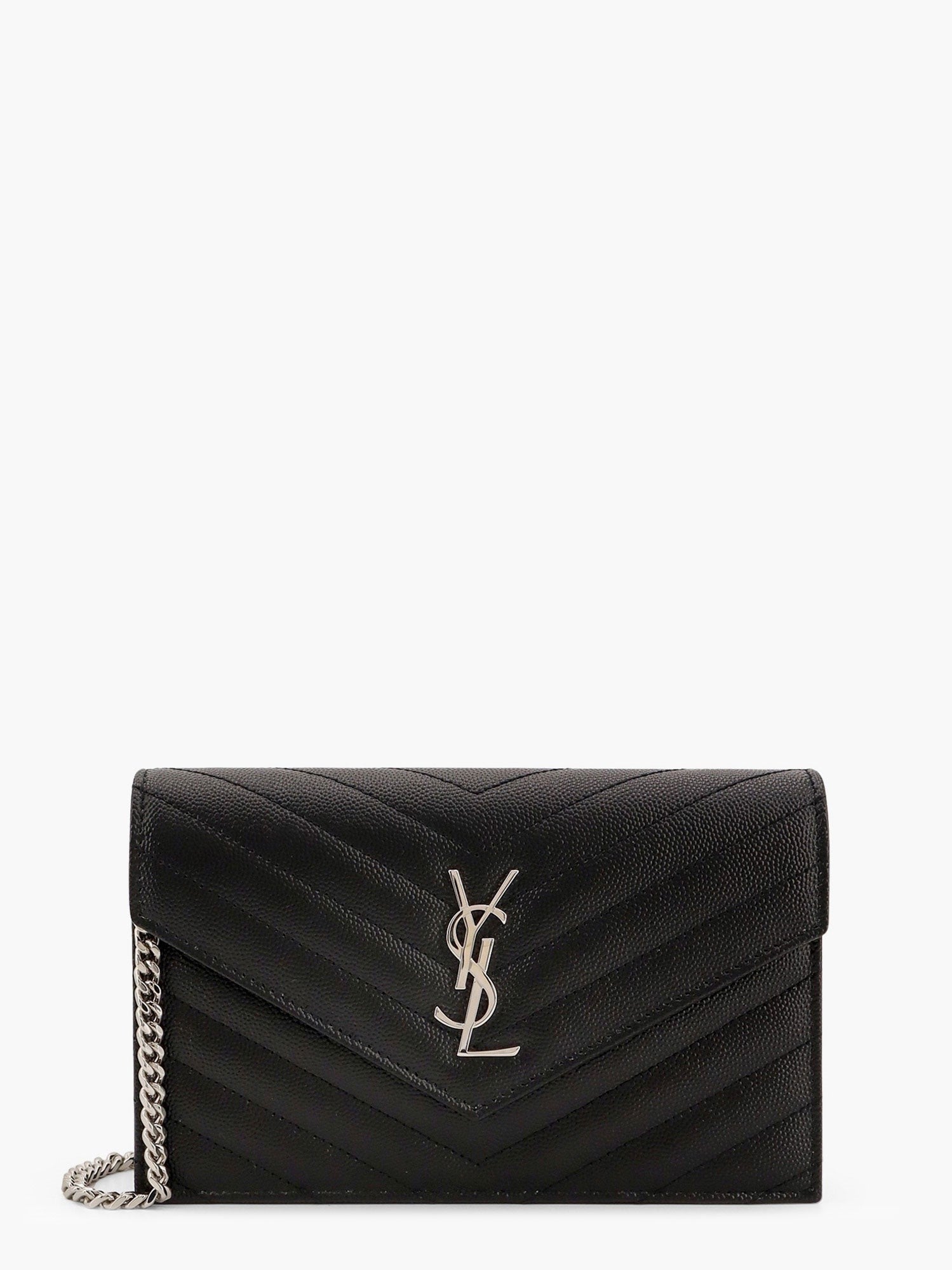 Saint Laurent Women's Cassandre Pochette Grain De Poudre Leather Crossbody Bag Black