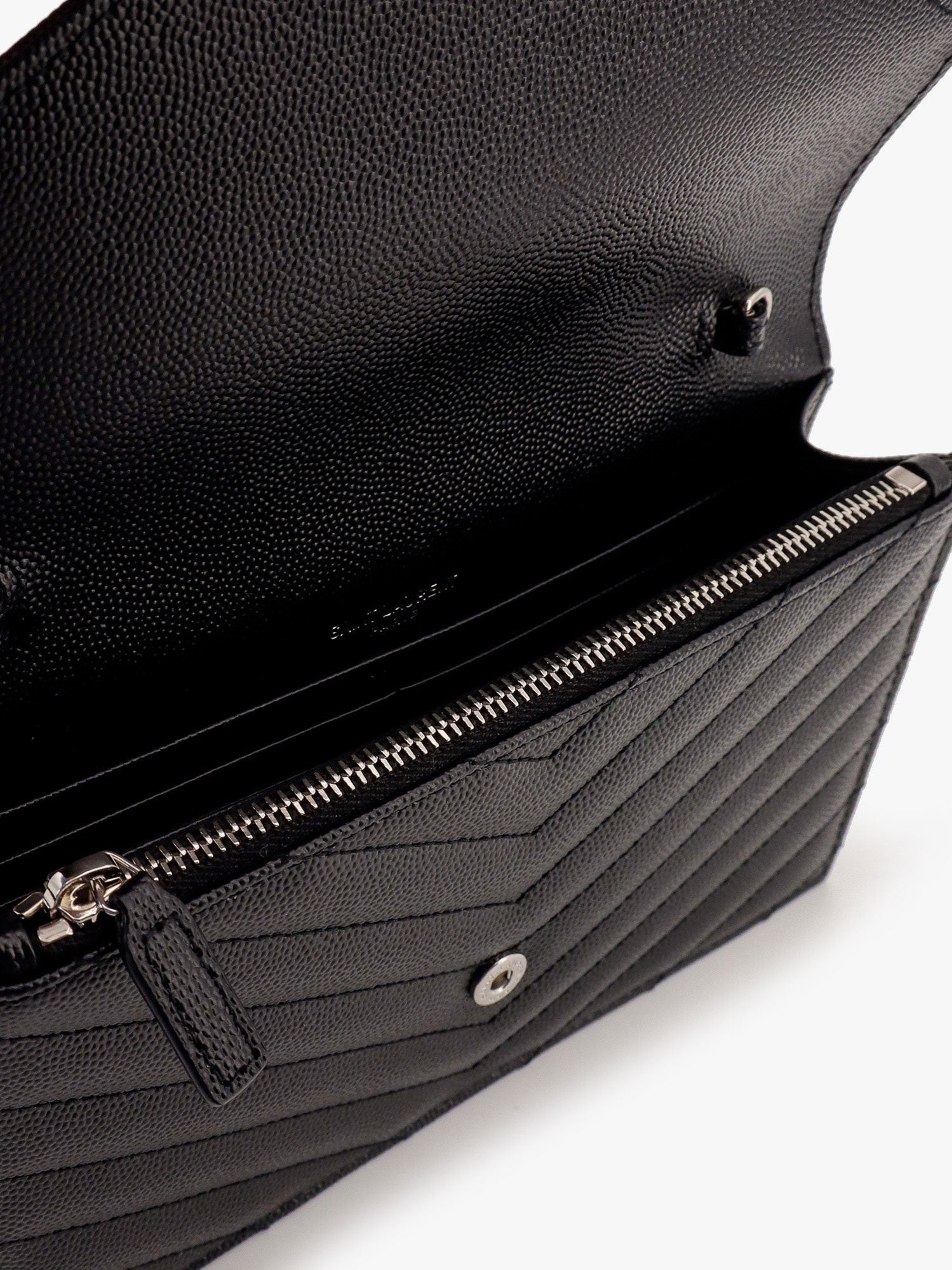 Saint Laurent Women's Cassandre Pochette Grain De Poudre Leather Crossbody Bag Black