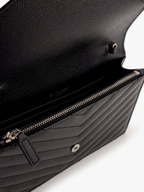 Saint Laurent Women's Cassandre Pochette Grain De Poudre Leather Crossbody Bag Black