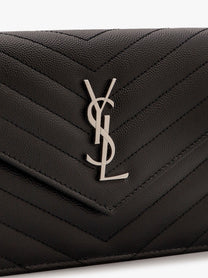 Saint Laurent Women's Cassandre Pochette Grain De Poudre Leather Crossbody Bag Black