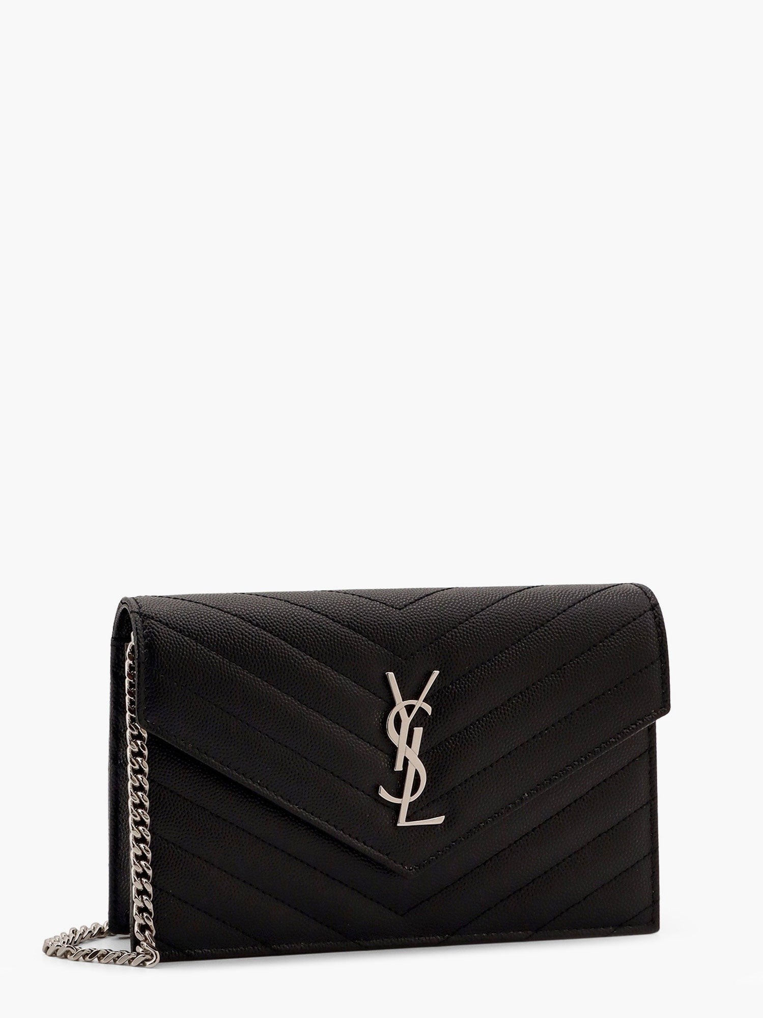 Saint Laurent Women's Cassandre Pochette Grain De Poudre Leather Crossbody Bag Black