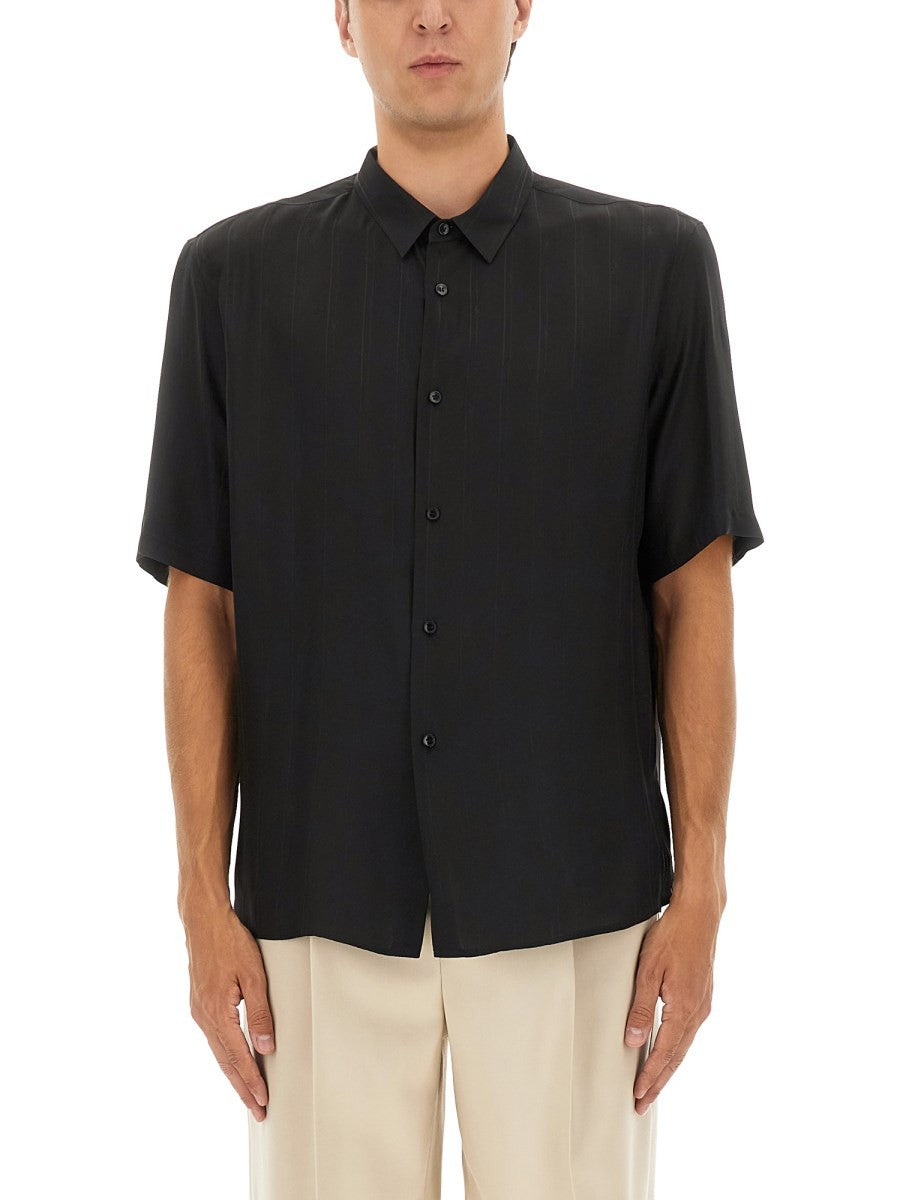 Saint Laurent Men's Cassandre Striped Shirt Black