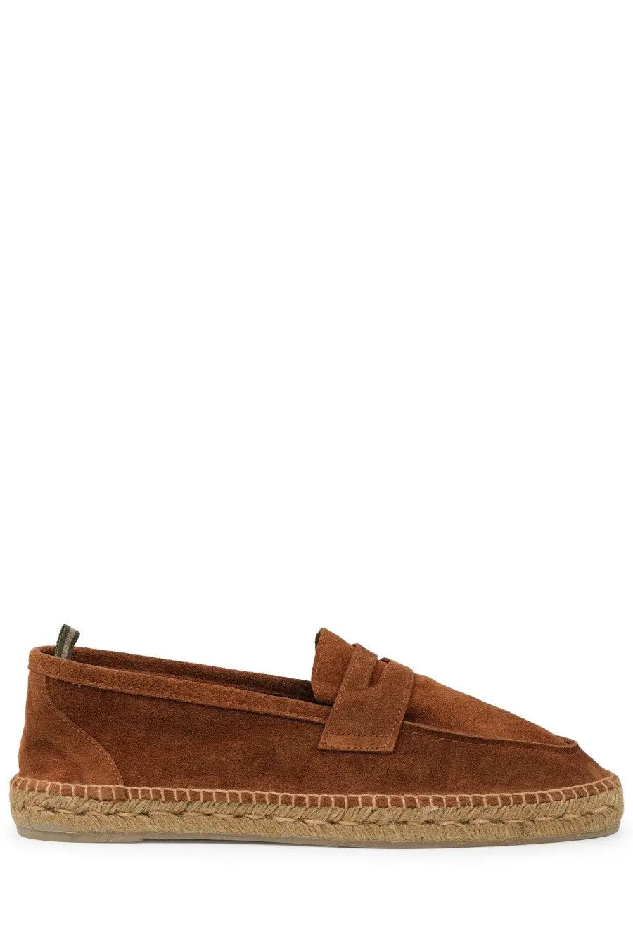 Brown suede loafers with woven espadrille sole from castañer men’s espadrilla nacho beige collection