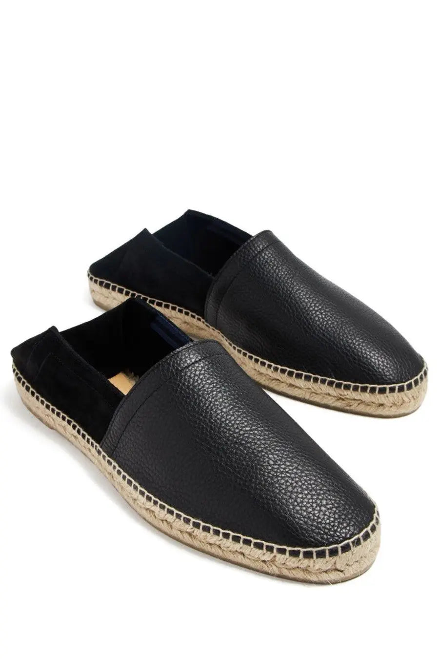 Castañer men’s espadrilla polo black black leather espadrilles with textured surface and woven jute soles