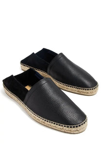 Castañer men’s espadrilla polo black black leather espadrilles with textured surface and woven jute soles