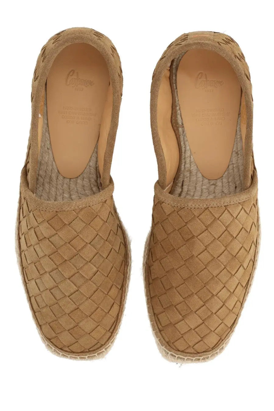 Castañer men’s espadrilla porto beige tan woven slip-ons with braided leather upper and jute sole front view