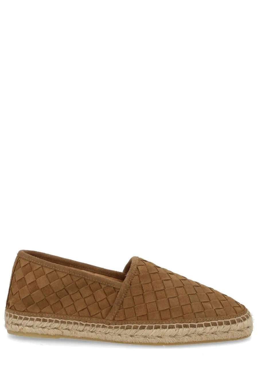 Tan woven leather espadrille slip-on shoe with braided jute sole castañer men’s espadrilla porto beige