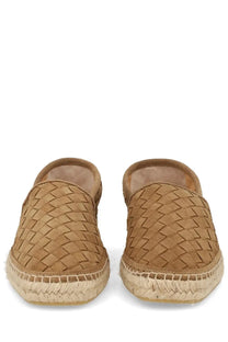 Tan woven suede espadrille slip-ons with braided jute sole from castañer mens espadrilla porto beige collection