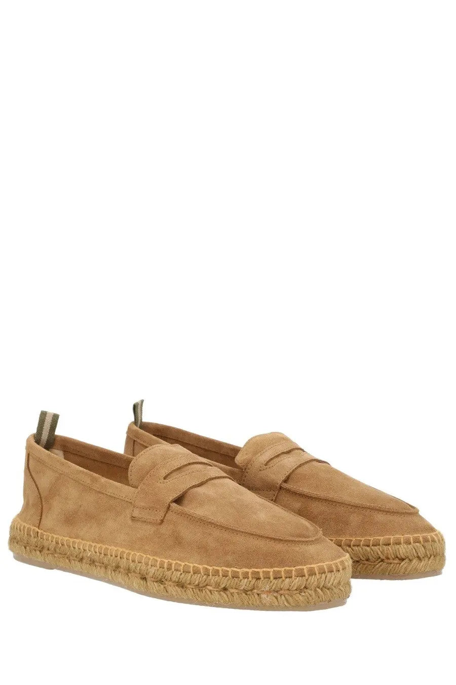 Tan suede loafers with woven espadrille sole from castañer mens moccasin nacho beige collection