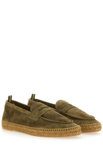 Olive green suede loafers with woven espadrille sole castañer men’s moccasin nacho green style
