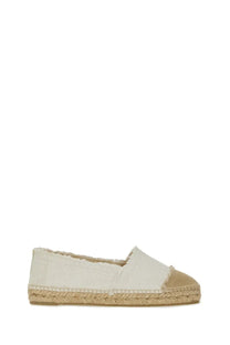 Castañer women’s espadrilla Kampala white slip-on shoe with white canvas upper and beige woven jute toe cap and sole