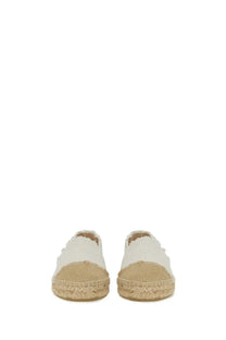 Castañer women’s espadrilla Kampala white canvas espadrilles with beige woven jute sole and frayed edges