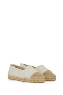 Castañer women’s espadrilla Kampala white cream and beige two-tone canvas espadrilles with woven jute sole