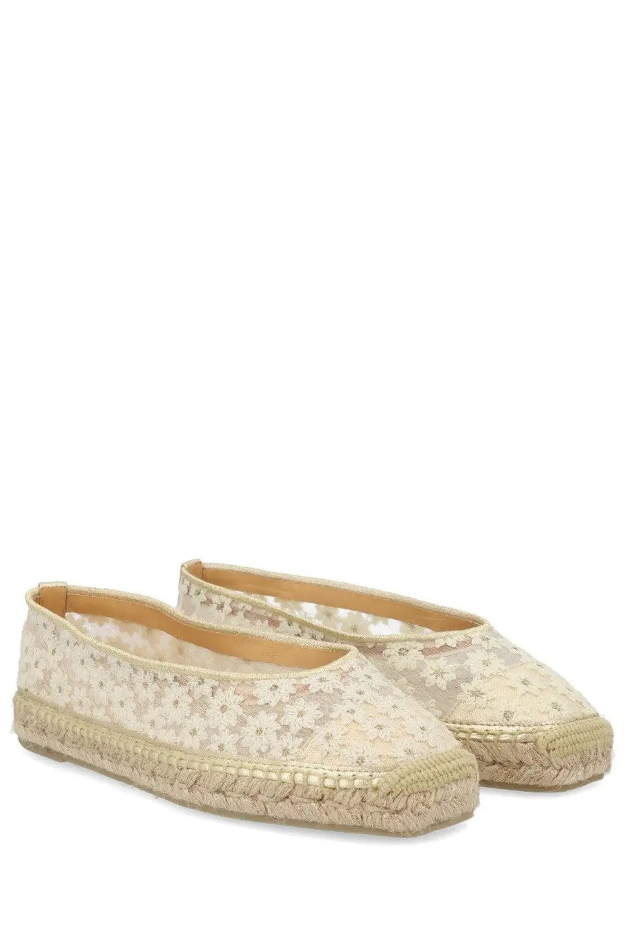 Castañer women’s espadrilla paoli beige lace espadrilles with delicate floral pattern and woven jute soles