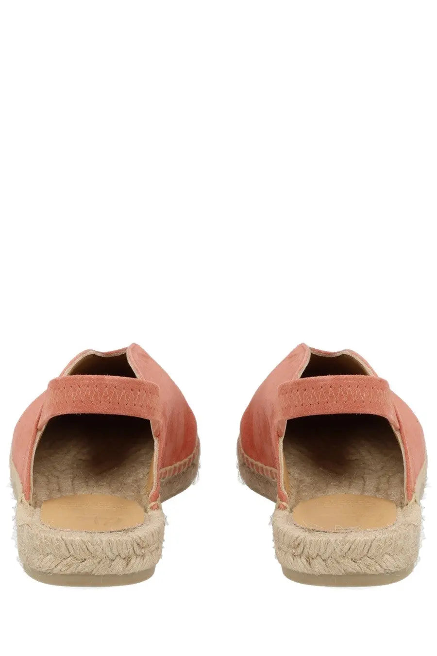 Castañer women’s espadrilla Rania coral suede sandals with woven jute sole and elastic strap