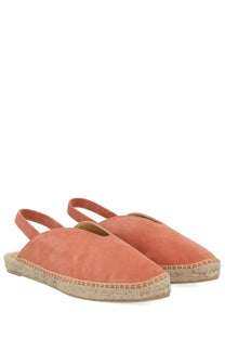 Castañer women’s espadrilla Rania blue coral suede sandals with woven jute sole and adjustable ankle strap