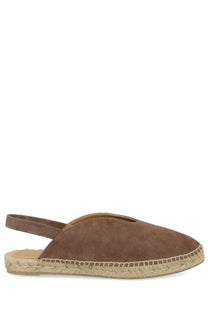 Castañer women’s espadrilla rania brown brown suede espadrille sandal with woven jute sole and adjustable slingback strap