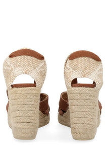 Castañer women’s espadrille bailey beige woven wedge sandals with brown braided rope heel