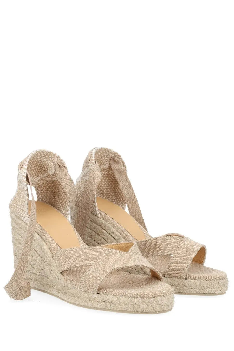 Castañer women’s espadrille bailey beige woven sandals with braided rope wedge heel and adjustable ankle straps
