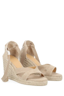 Castañer women’s espadrille bailey beige woven sandals with braided rope wedge heel and adjustable ankle straps